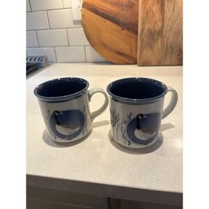 Vintage A Pair Canadian Goose Coffee Mug 12oz Stoneware Embossed Blue
